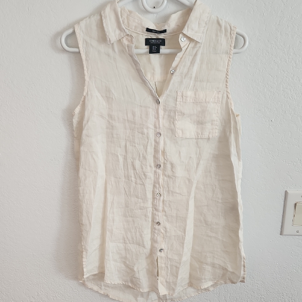 Ivory linen oversized button up tank